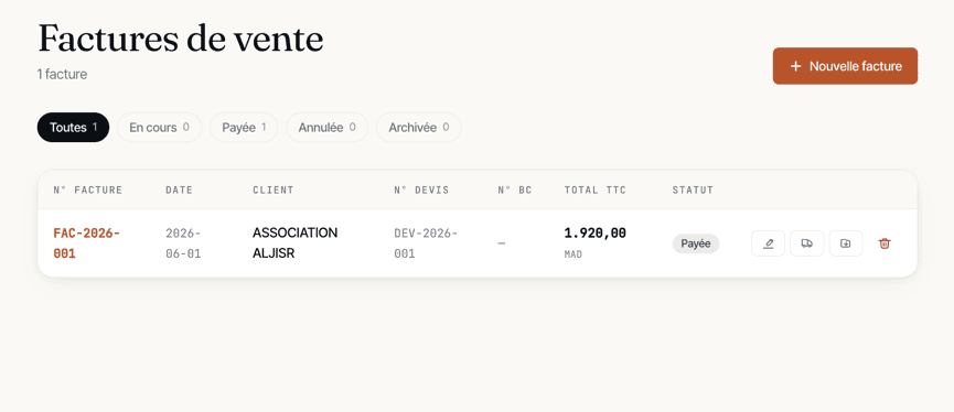Interface de facturation Qlair