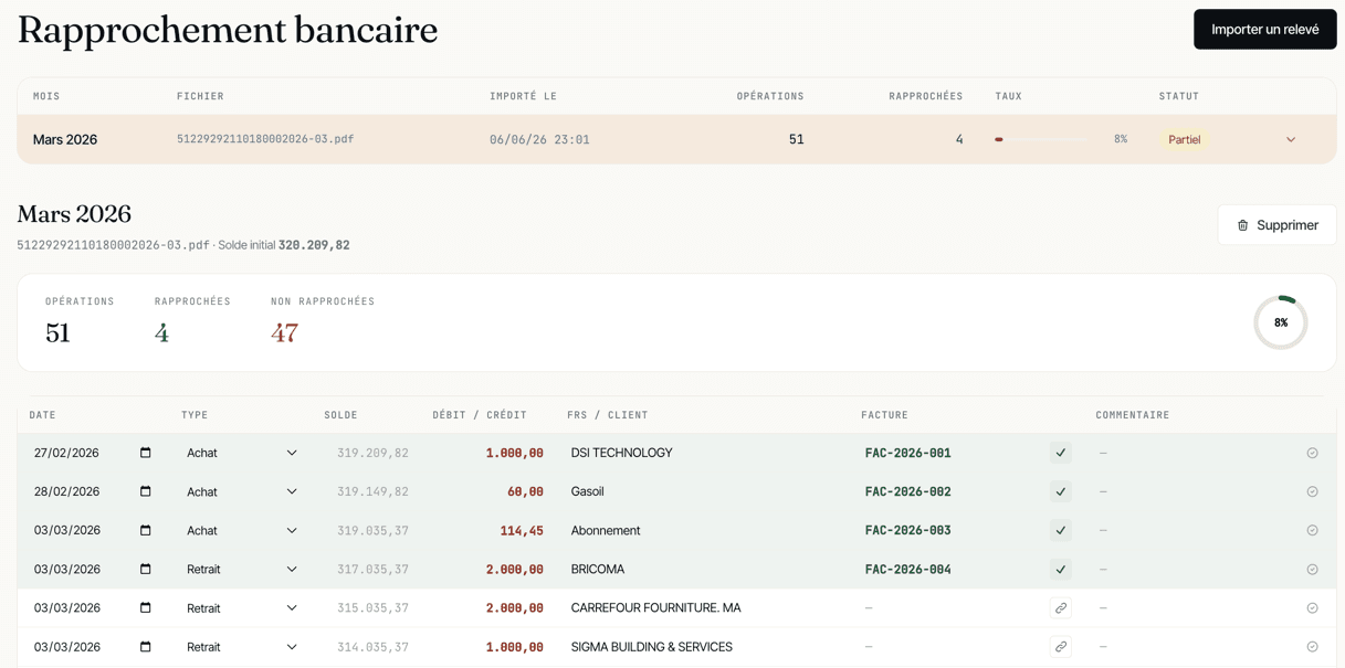 Rapprochement bancaire par IA dans Qlair
